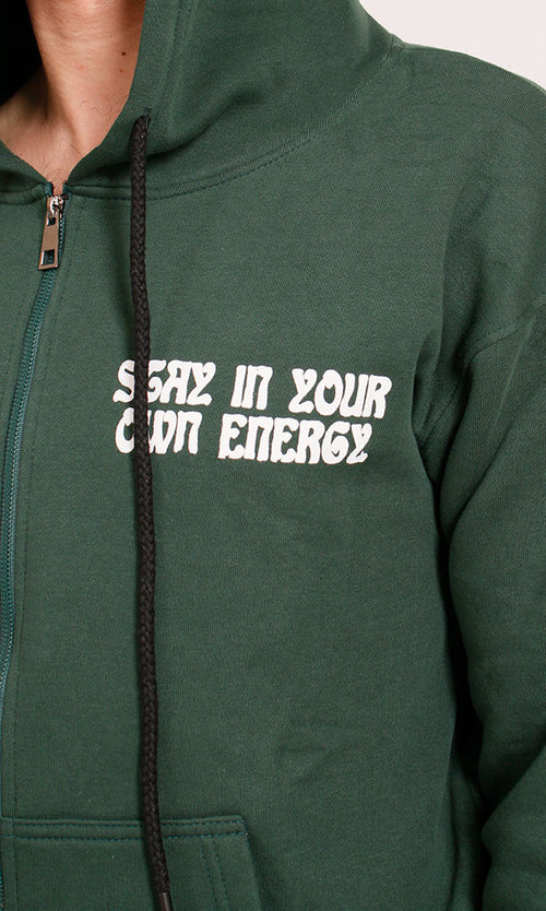 R206865 - Melton Brushed Hoodie - Green with Graphic Print
