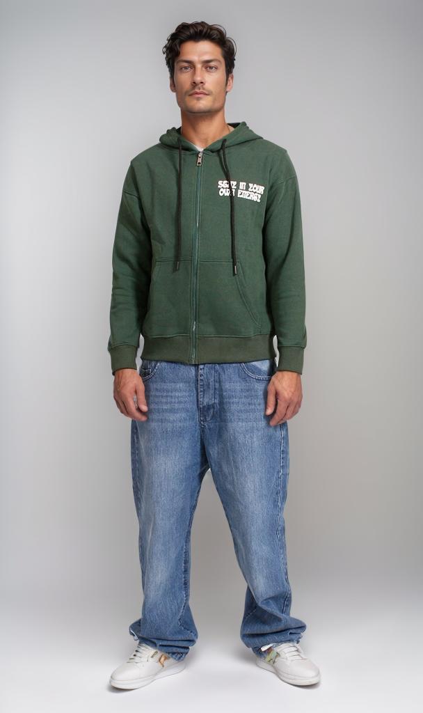 R206865 - Melton Brushed Hoodie - Green with Graphic Print
