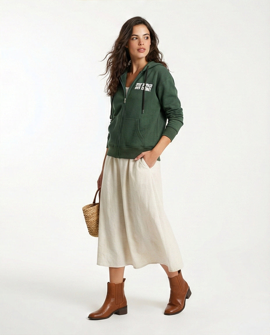 R206865 - Melton Brushed Hoodie - Green with Graphic Print