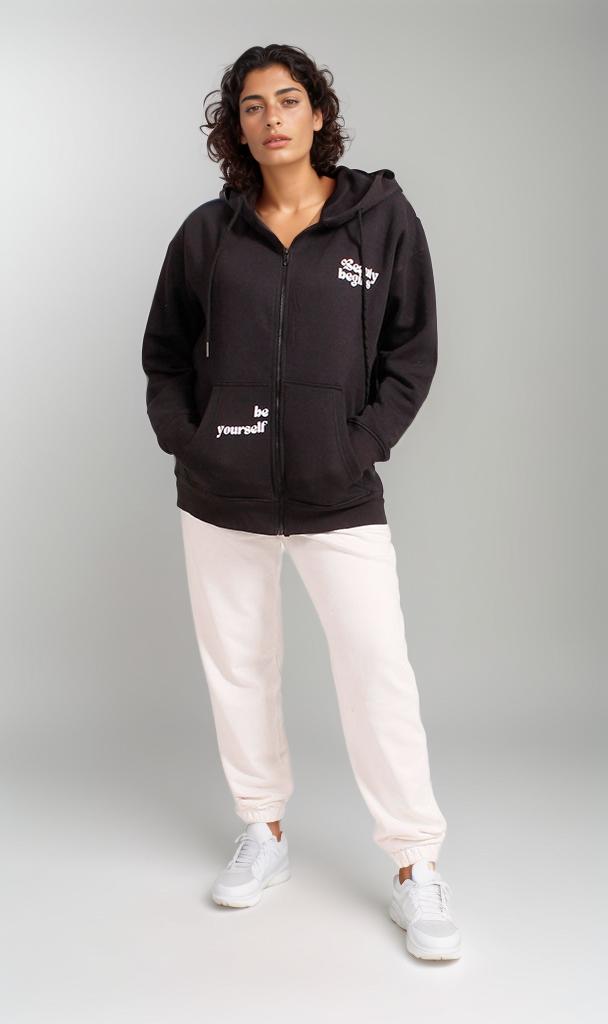 R206866 - Melton Brushed Zip-Up Hoodie - Black