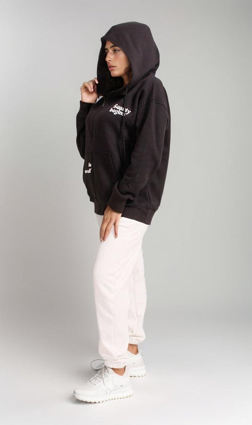 R206866 - Melton Brushed Zip-Up Hoodie - Black