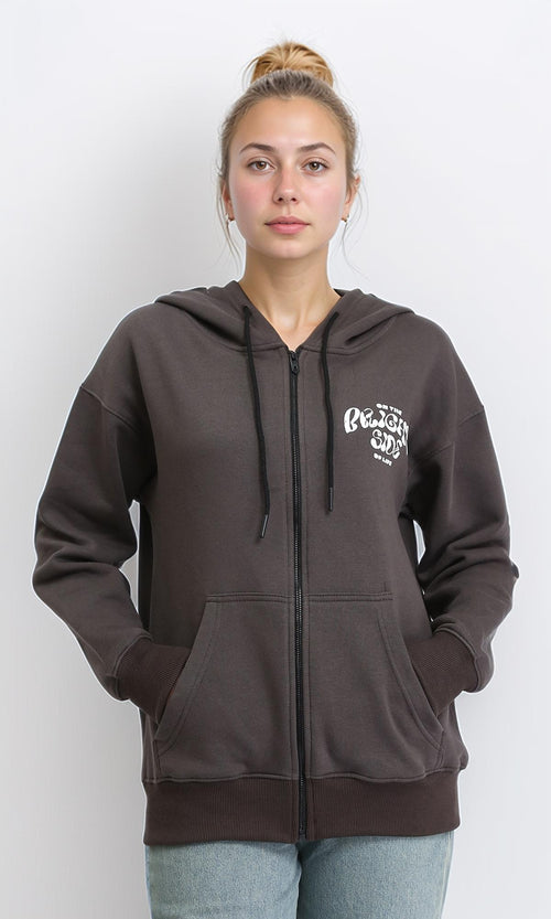 R206869 - Zipper Through Pocket Printed Sweatshirt - Dark Grey