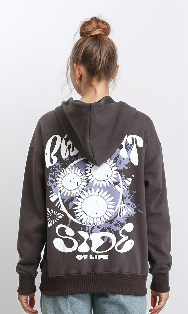 R206869 - Zipper Through Pocket Printed Sweatshirt - Dark Grey