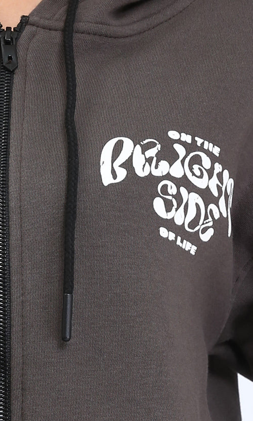 R206869 - Zipper Through Pocket Printed Sweatshirt - Dark Grey