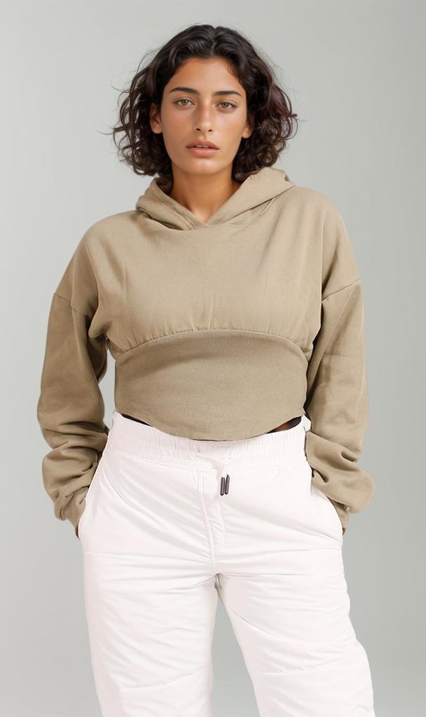 R206870 - Melton Cropped Hoodie - Olive