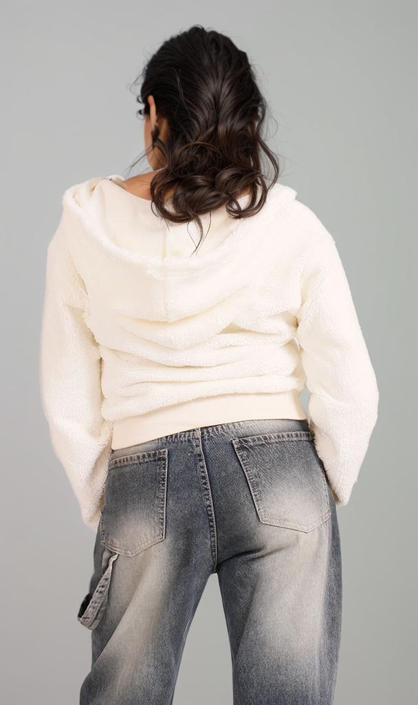 R206872 - Fur Cropped Hoodie - White