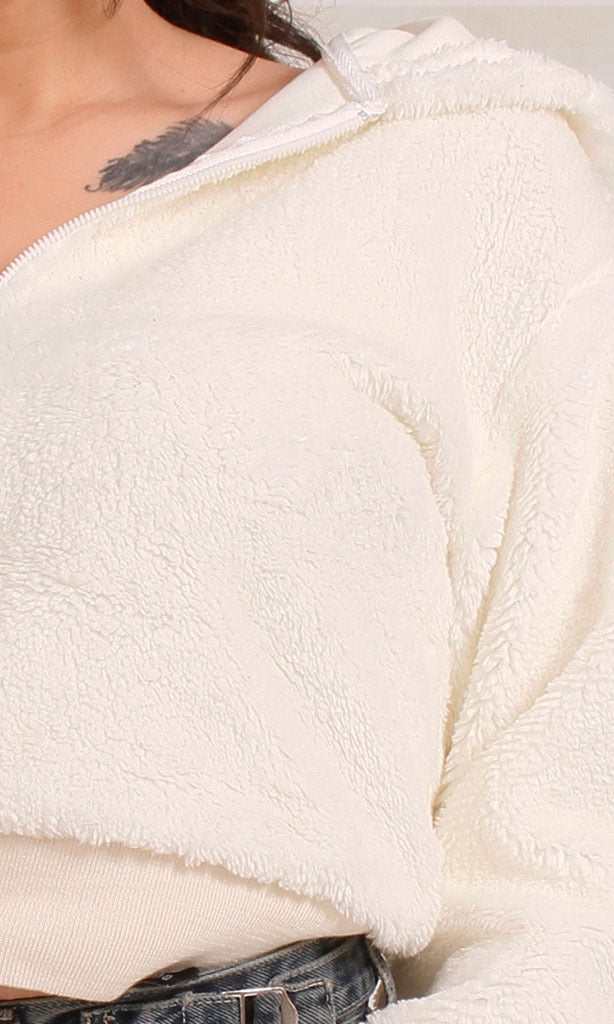 R206872 - Fur Cropped Hoodie - White