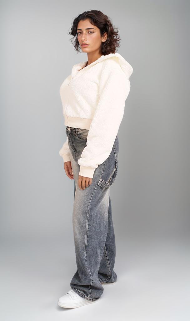 R206872 - Fur Cropped Hoodie - White