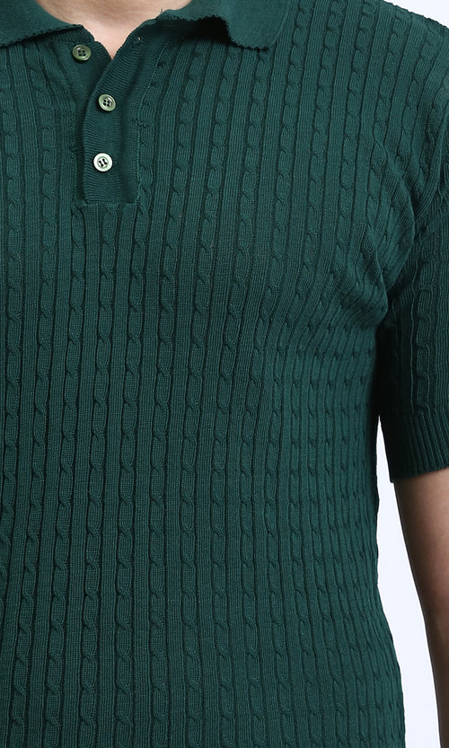 R206897 - Short Sleeves Braided Polo Shirt - Forest Green