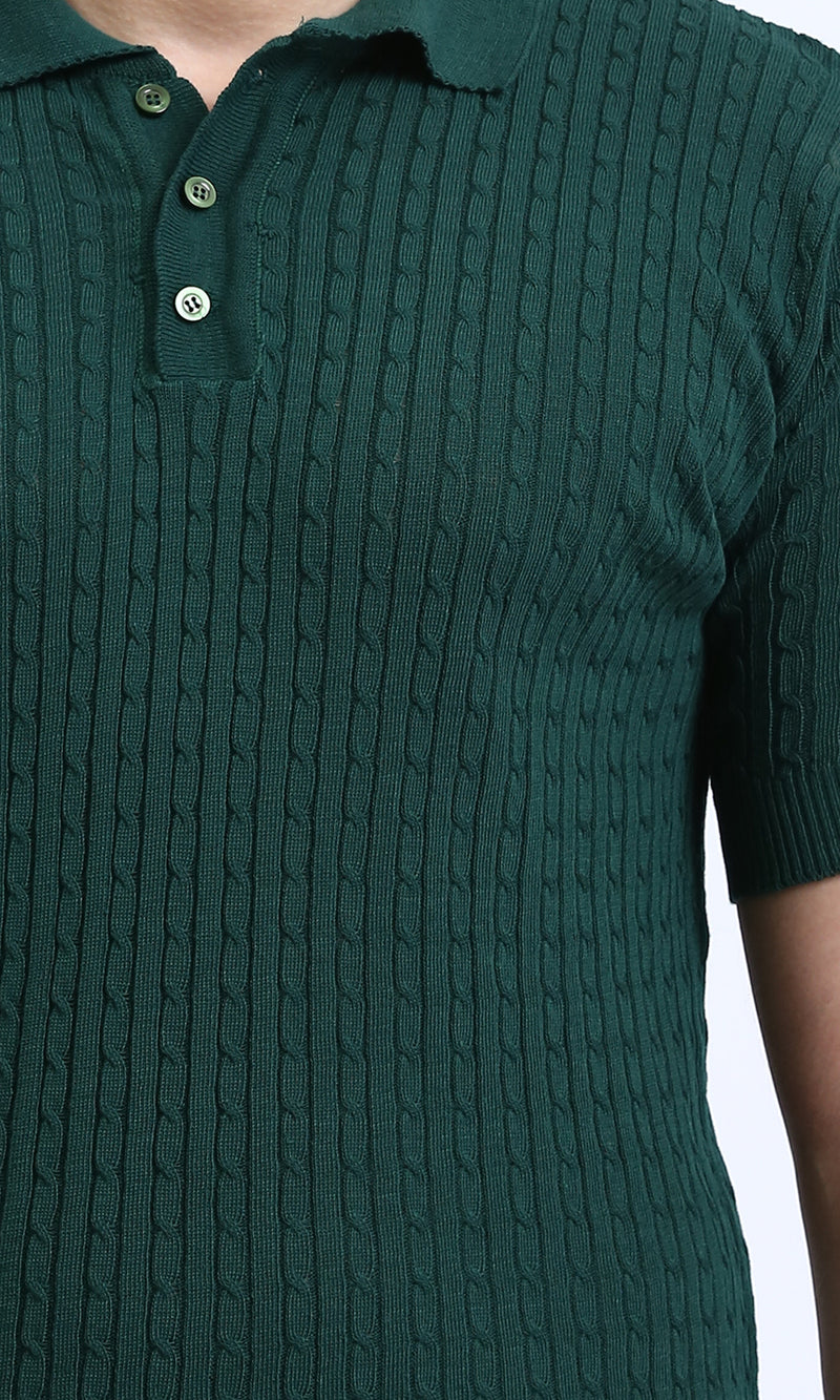 R206897 - Short Sleeves Braided Polo Shirt - Forest Green