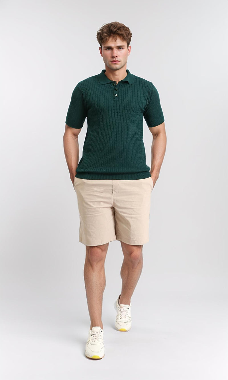 R206897 - Short Sleeves Braided Polo Shirt - Forest Green