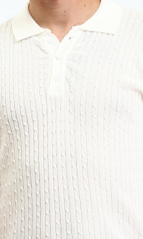 R206900 - Braided Buttoned Neck Polo Shirt - White