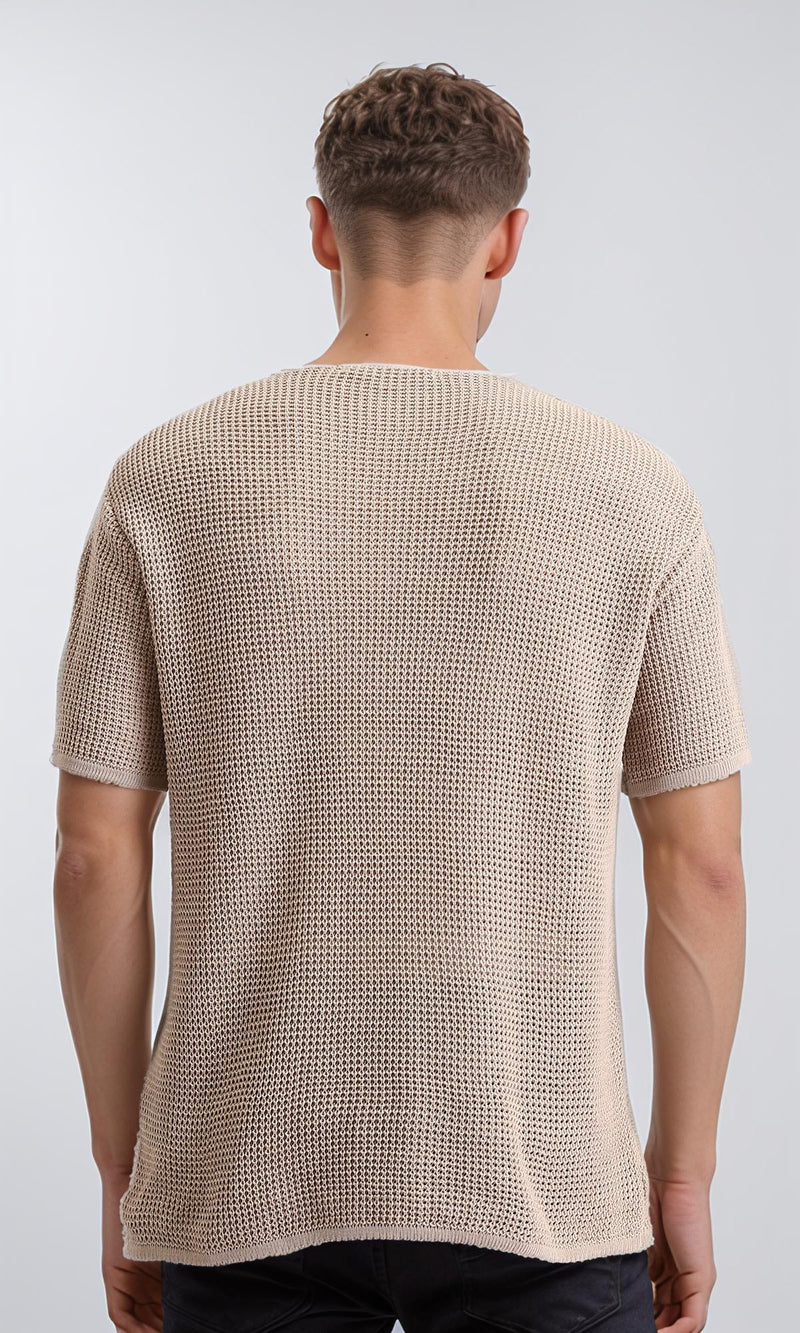 R206903 - Knitted Short Sleeves Regular Tee - Dark Beige
