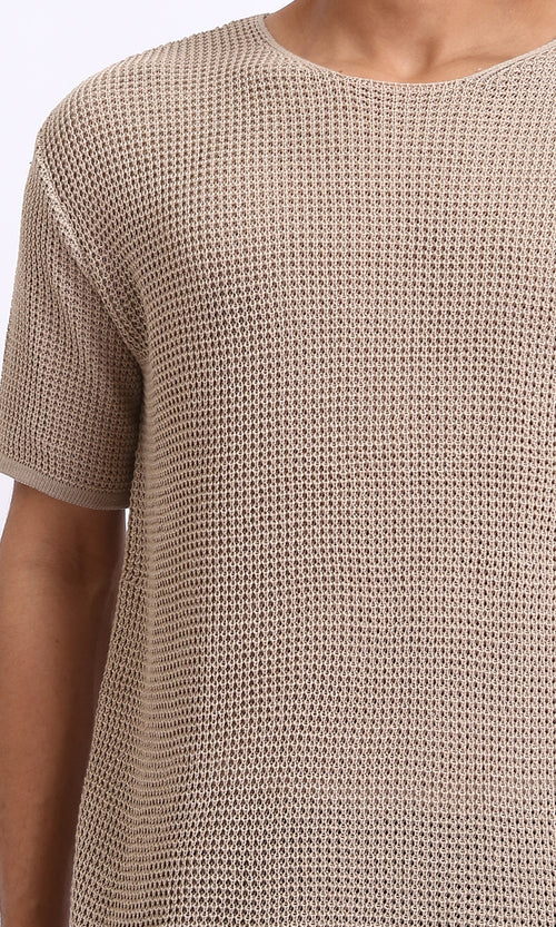 R206903 - Knitted Short Sleeves Regular Tee - Dark Beige