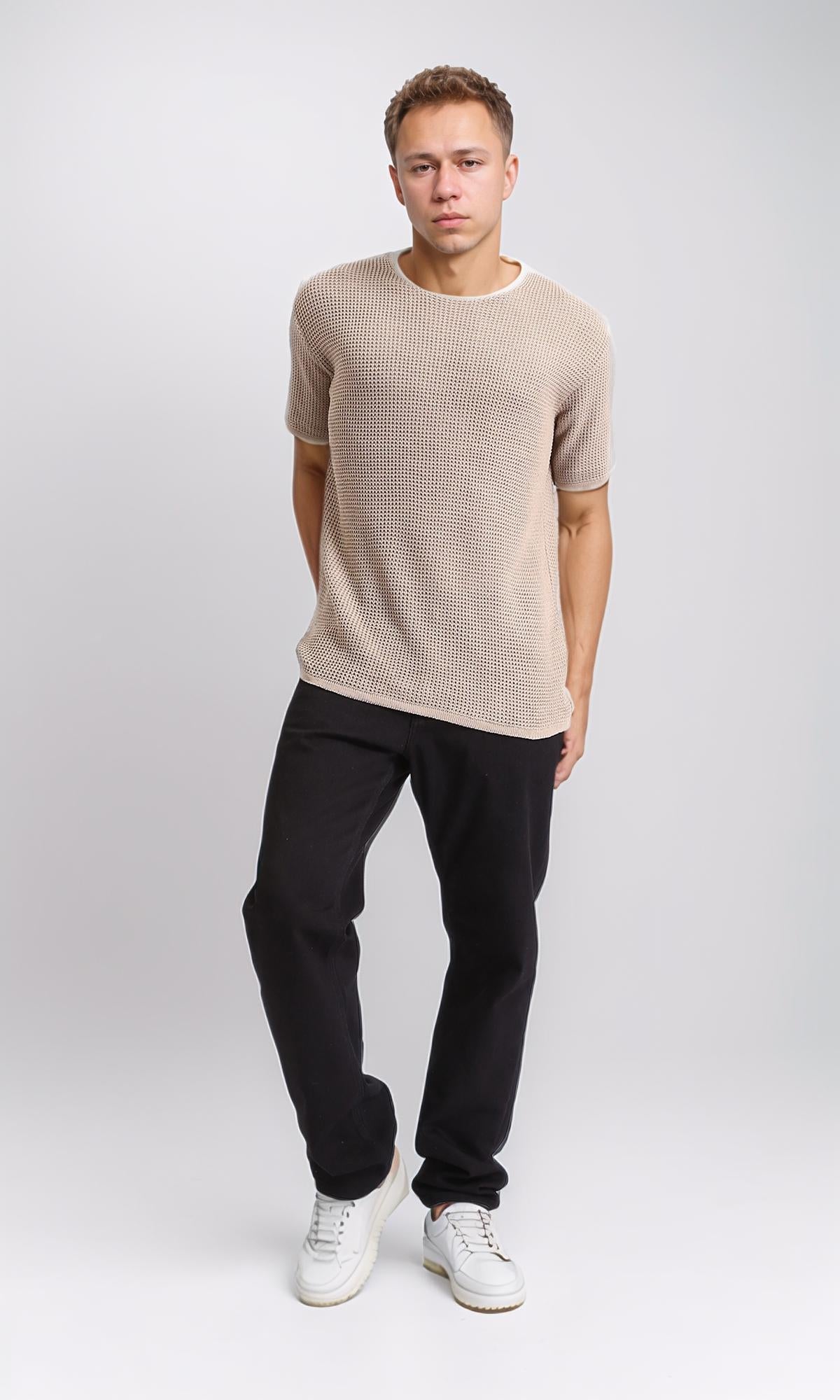 R206903 - Knitted Short Sleeves Regular Tee - Dark Beige