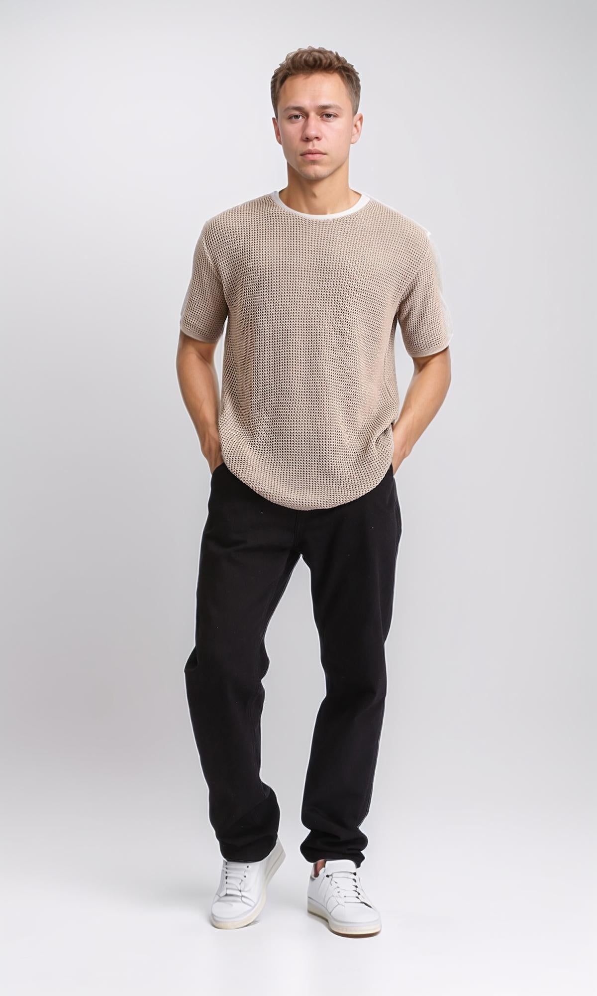 R206903 - Knitted Short Sleeves Regular Tee - Dark Beige