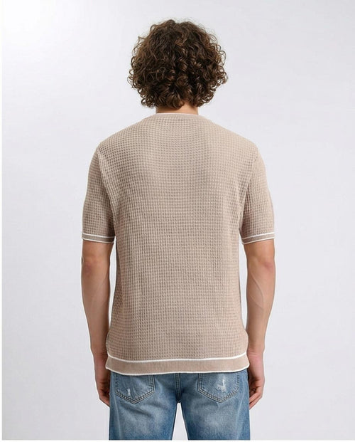 Ravin Tipped Waffle-Knit Short Sleeve Tee - Dark Beige - R206906