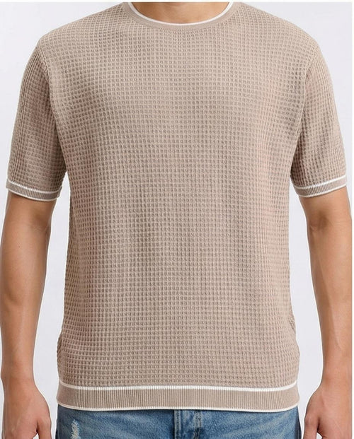 Ravin Tipped Waffle-Knit Short Sleeve Tee - Dark Beige - R206906