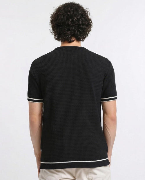 Ravin Contrast-Trim Waffle Knit Short Sleeve T-Shirt - Black - R206907