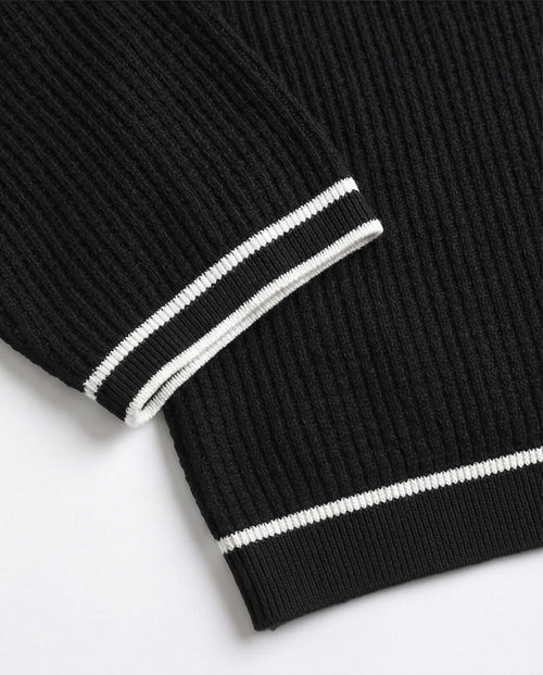 Ravin Contrast-Trim Waffle Knit Short Sleeve T-Shirt - Black - R206907