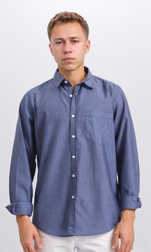 R206949 - Long Sleeves Solid Shirt with Front Pocket - Denim Blue