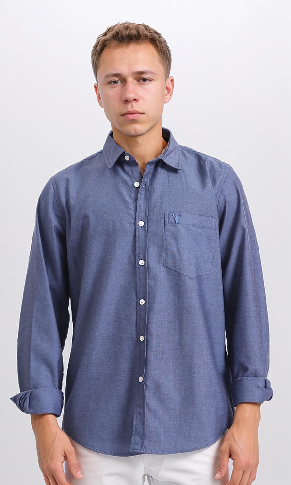R206949 - Long Sleeves Solid Shirt with Front Pocket - Denim Blue