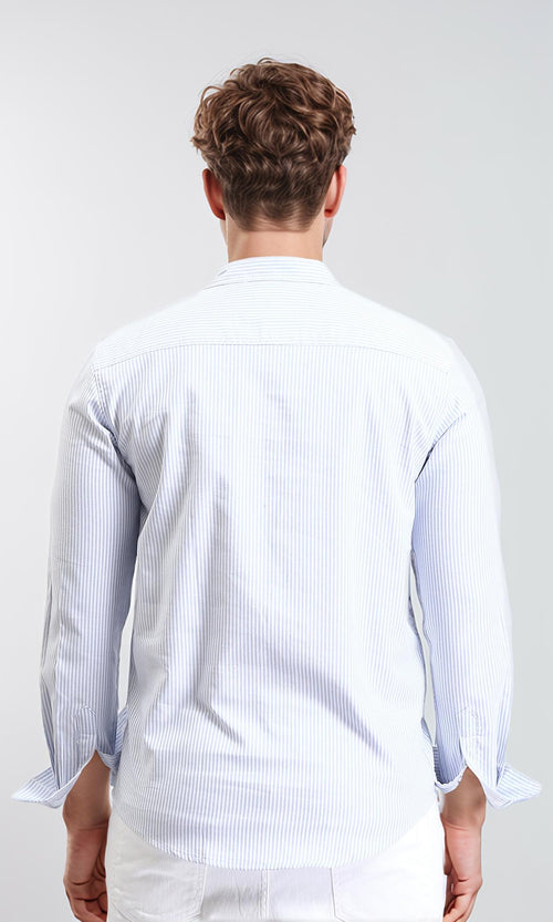 R206955 - Pencil Stripes Long Sleeves Shirt - Light Blue & White