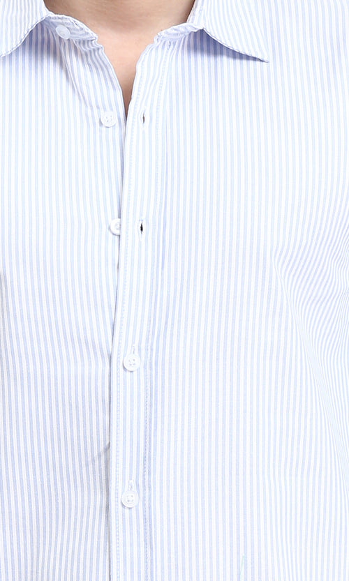 R206955 - Pencil Stripes Long Sleeves Shirt - Light Blue & White