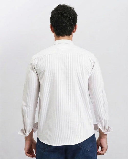 Ravin Men's Micro-Stripe Essential Button-Down Shirt Light Coffee & White - R206958
