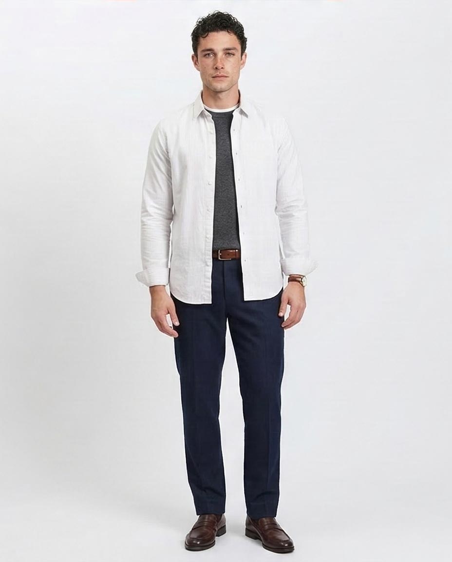 Ravin Men's Micro-Stripe Essential Button-Down Shirt Light Coffee & White - R206958
