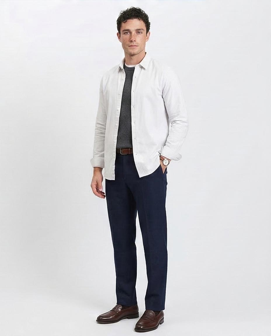 Ravin Men's Micro-Stripe Essential Button-Down Shirt Light Coffee & White - R206958