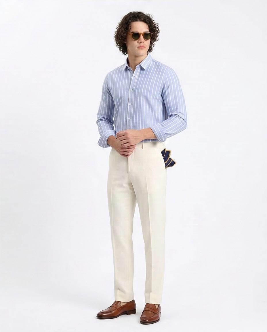 - Ravin Men's Blue & White Bold Stripe Work-to-Weekend Shirt - R206963