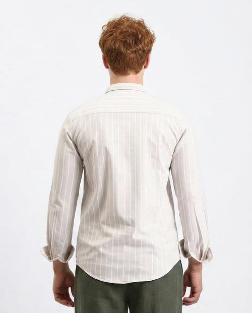 Ravin Men's 100% Cotton Striped Long-Sleeve Button-Down Shirt – Beige & White - R206964