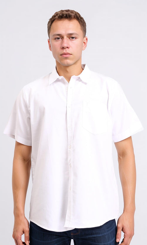R206966 - Short Sleeves Solid Buttoned Shirt - White