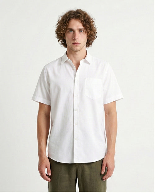 Short Sleeves Solid Buttoned Shirt - White