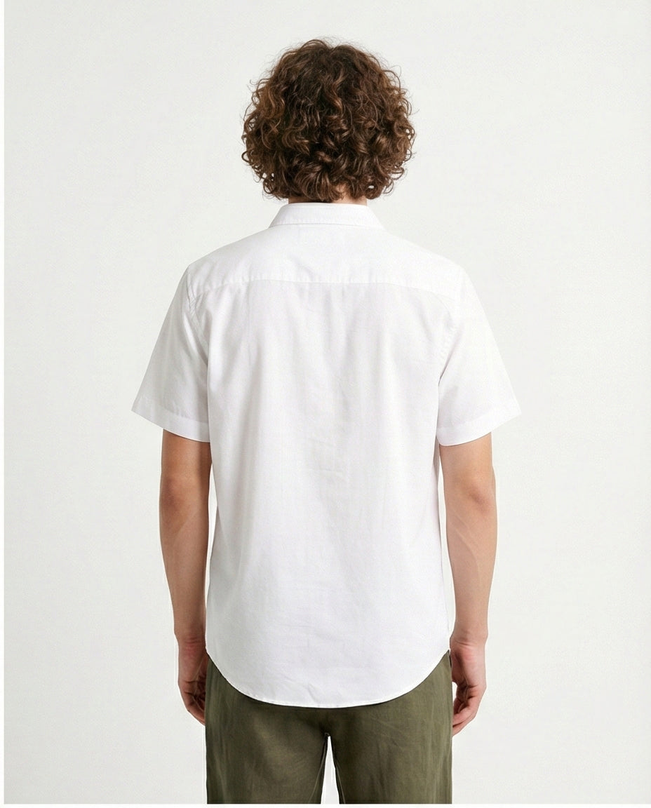 R206966 - Short Sleeves Solid Buttoned Shirt - White