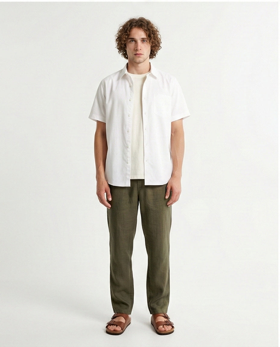 R206966 - Short Sleeves Solid Buttoned Shirt - White