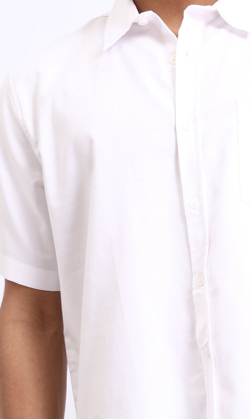 R206966 - Short Sleeves Solid Buttoned Shirt - White