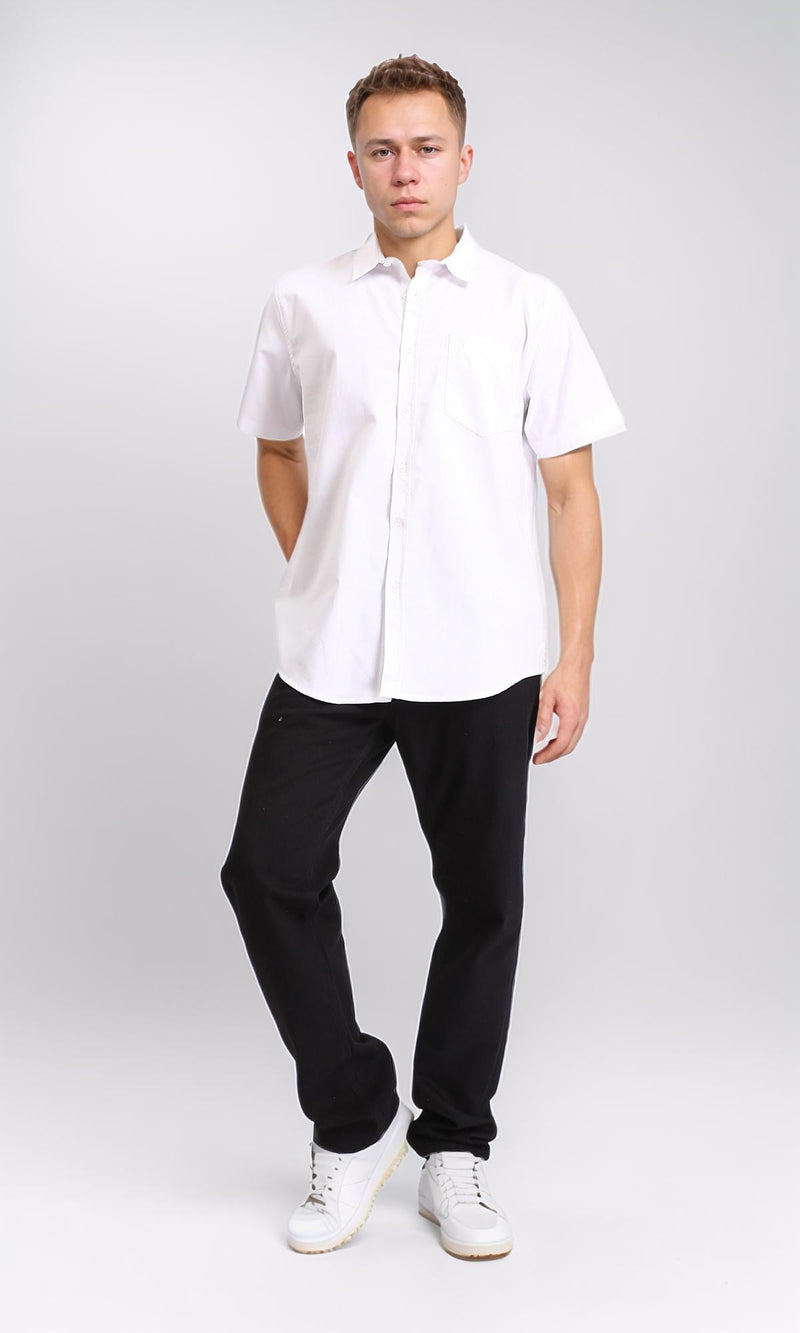 R206966 - Short Sleeves Solid Buttoned Shirt - White