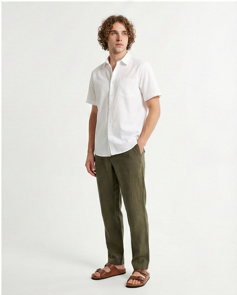 R206966 - Short Sleeves Solid Buttoned Shirt - White