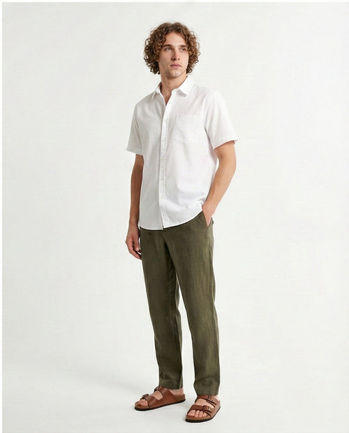 R206966 - Short Sleeves Solid Buttoned Shirt - White