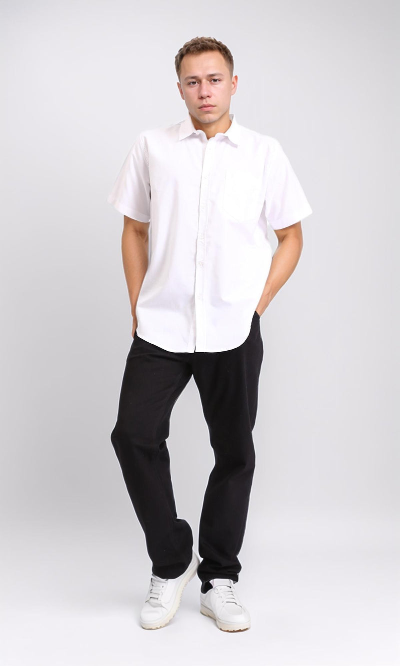 R206966 - Short Sleeves Solid Buttoned Shirt - White