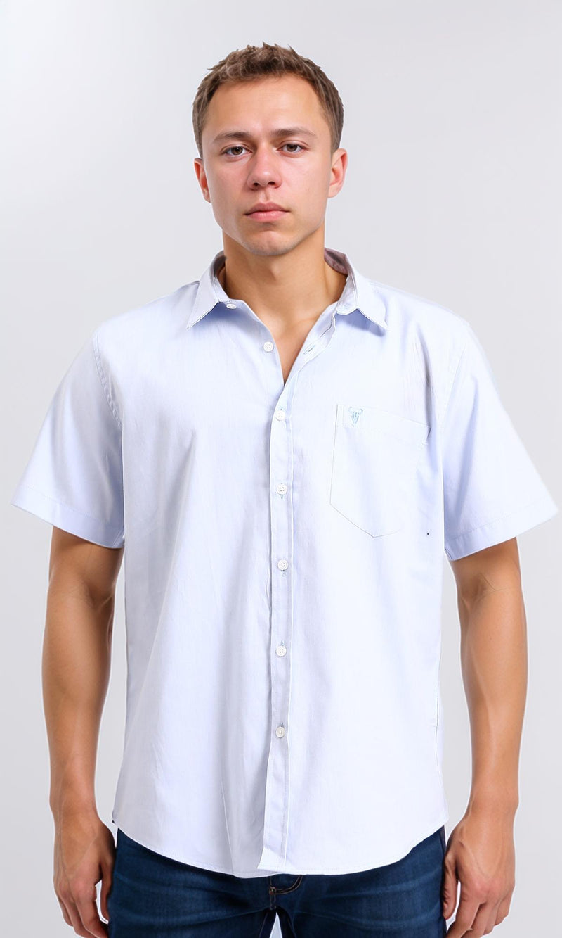 R206967 - Short Sleeves Solid Buttoned Shirt - Pastel Blue