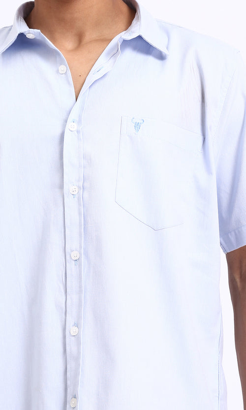 R206967 - Short Sleeves Solid Buttoned Shirt - Pastel Blue