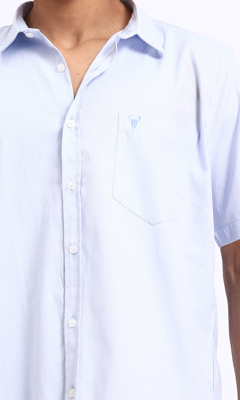 R206967 - Short Sleeves Solid Buttoned Shirt - Pastel Blue