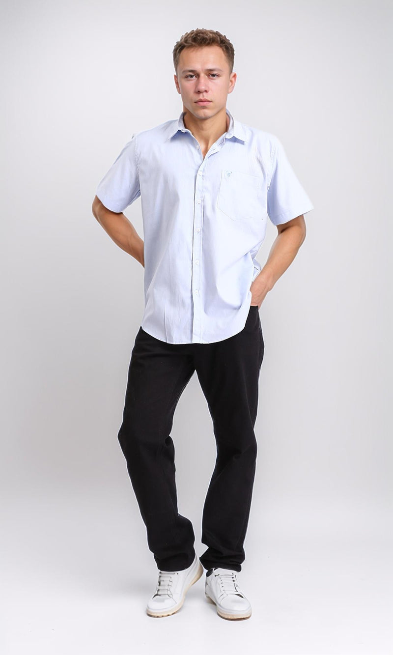 R206967 - Short Sleeves Solid Buttoned Shirt - Pastel Blue