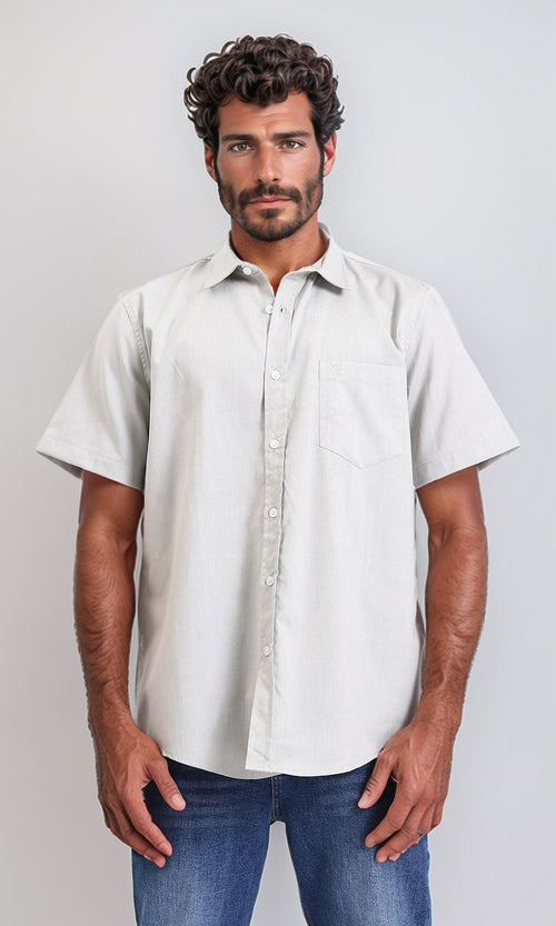 R206968-Buttoned Down Short Sleeve Shirt - Pastel Olive