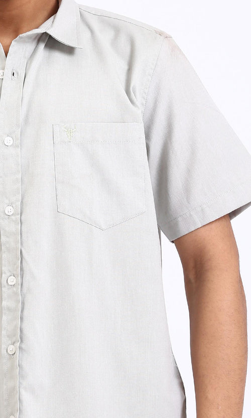 R206968-Buttoned Down Short Sleeve Shirt - Pastel Olive