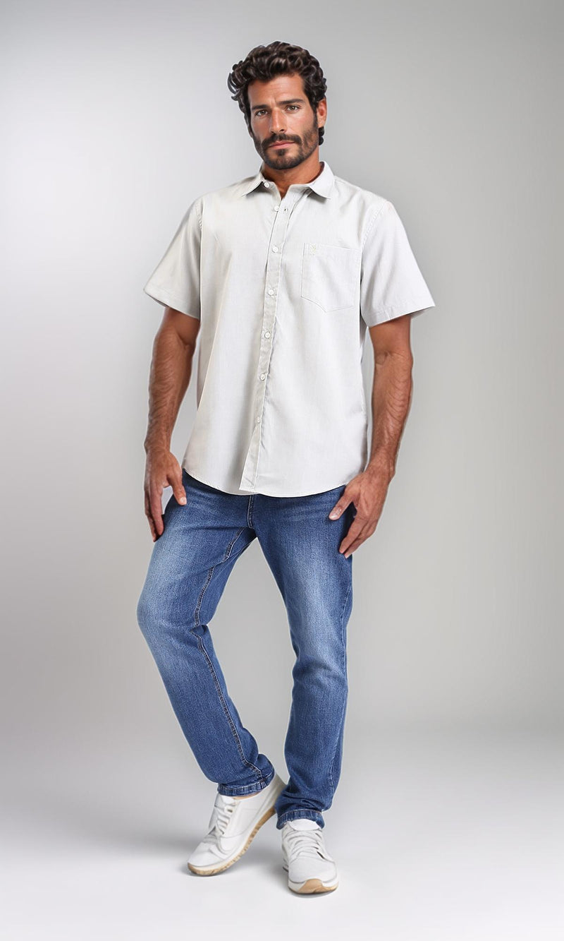 R206968-Buttoned Down Short Sleeve Shirt - Pastel Olive