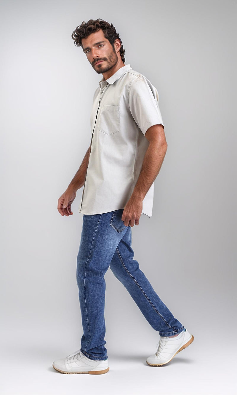 R206968-Buttoned Down Short Sleeve Shirt - Pastel Olive